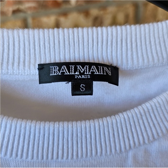 Balmain White Crewneck Sweater with Button Accents Small - Picture 4 of 15